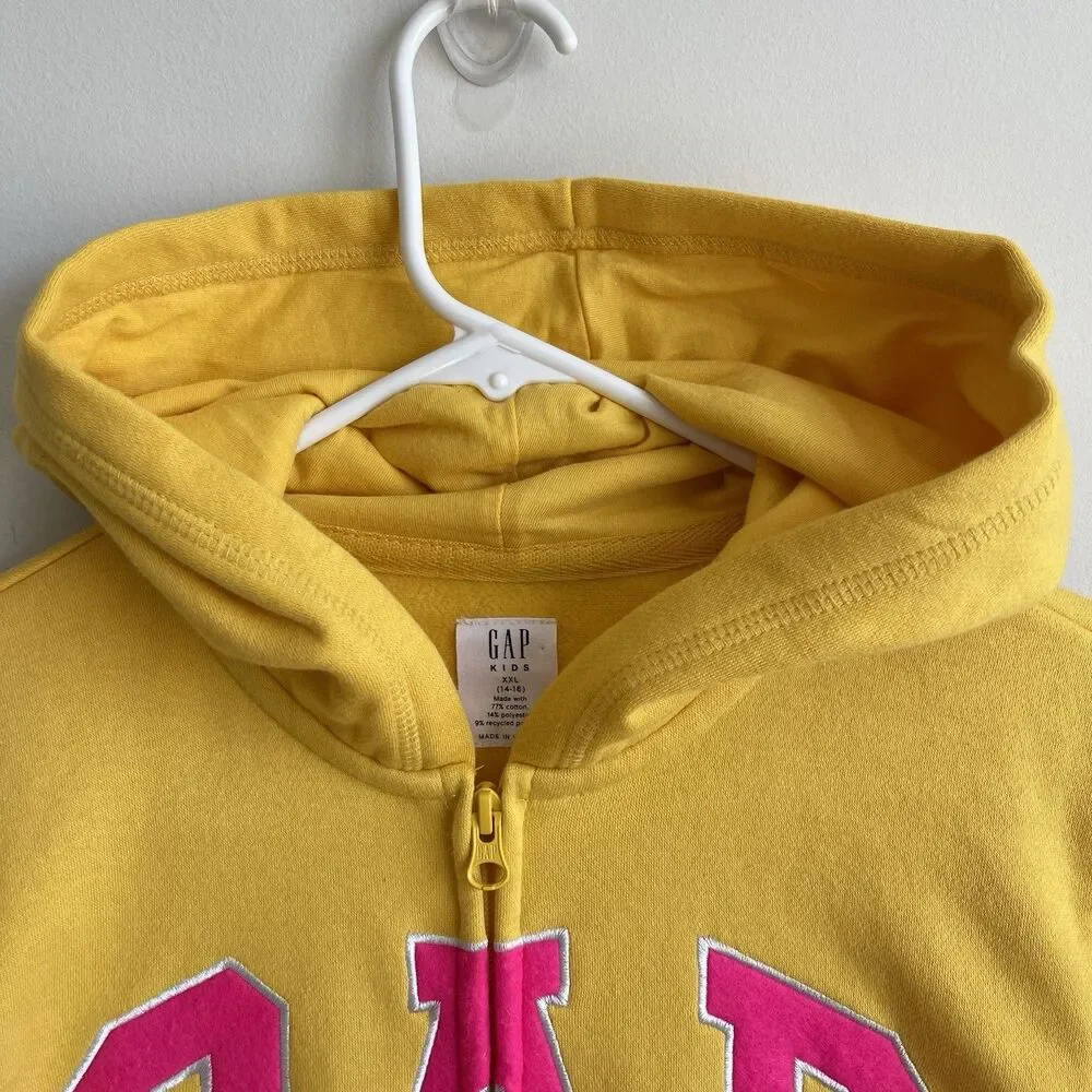 GAP Girls Youth XXL 14/16 Fleece Hoodie Zip Up Sweatshirt Yellow‎